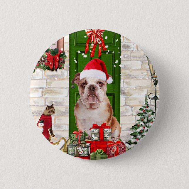 Chapa Redonda De 5 Cm Navidades de Bulldog de Inglaterra (Anverso)