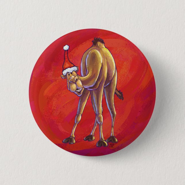 Chapa Redonda De 5 Cm Navidades De Camellos Cuidados En Rojo (Anverso)