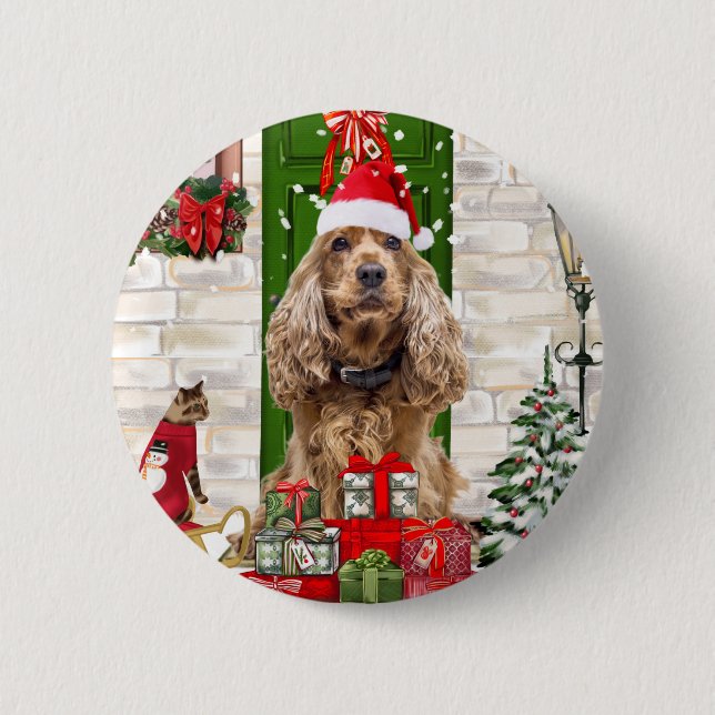 Chapa Redonda De 5 Cm Navidades de Cocker Spaniel Dog (Anverso)