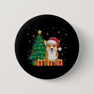 Chapa Redonda De 5 Cm Navidades de Corgi Santa Hat galeses iluminan a pe