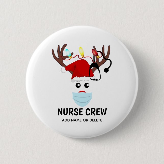 Chapa Redonda De 5 Cm Navidades de Covid Enfermeras Reindeo Personalizad (Anverso)