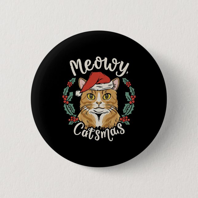 Chapa Redonda De 5 Cm Navidades de Cute Kitten Santa Hat Meowy Catmas Ho (Anverso)