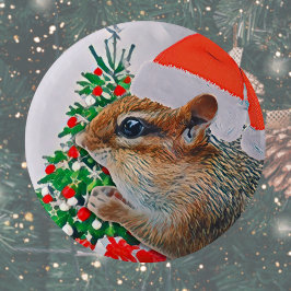 Chapa Redonda De 5 Cm Navidades de Cute Santa Chipmunk