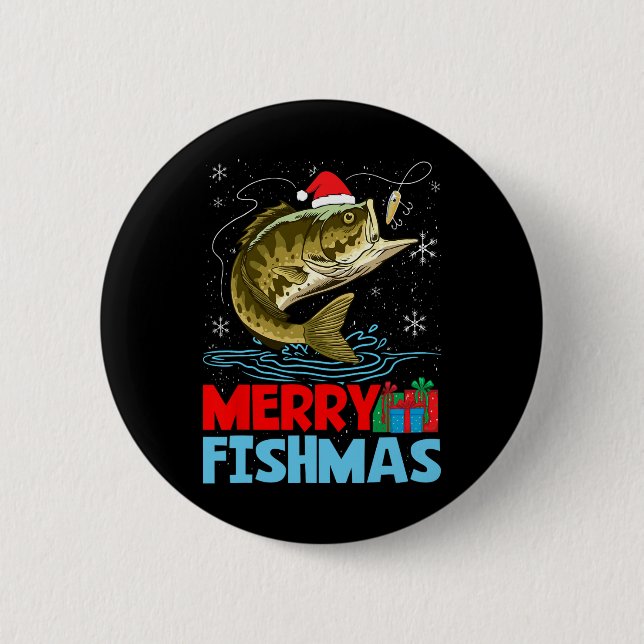 Chapa Redonda De 5 Cm Navidades de Feliz Pescado en vacaciones (Anverso)