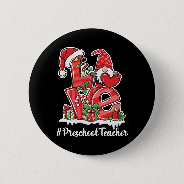 Chapa Redonda De 5 Cm Navidades de Gnome del profesorado de preescolar P (Anverso)