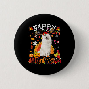 Chapa Redonda De 5 Cm Navidades de Halloween de perro de Samoyed Happy H