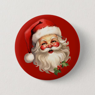 Chapa Redonda De 5 Cm Navidades de Holly Jolly Santa Claus Retro