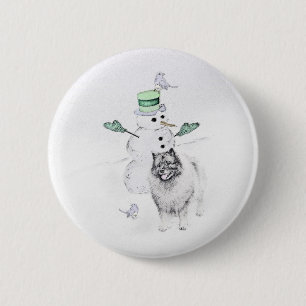 Chapa Redonda De 5 Cm Navidades de Keeshond Snowman pinta arte de perro