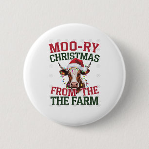 Chapa Redonda De 5 Cm Navidades De La Granja Cow Moo-ry Navidades