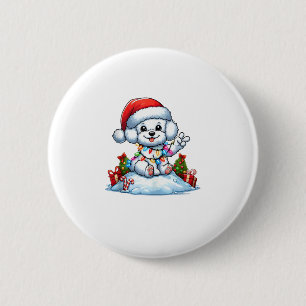 Chapa Redonda De 5 Cm Navidades de la mano de la paz Bichon Frise ilumin