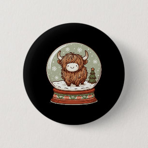 Chapa Redonda De 5 Cm Navidades de la vaca Highland Navidad Santa Wooly