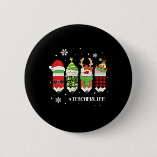 Chapa Redonda De 5 Cm Navidades de la vida del profesor Xmas Plaid Santa