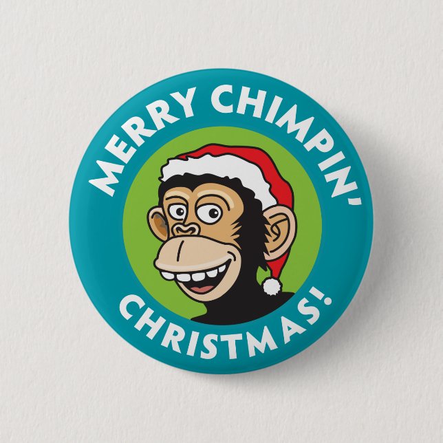 Chapa Redonda De 5 Cm Navidades de Merry Chimpin (Anverso)