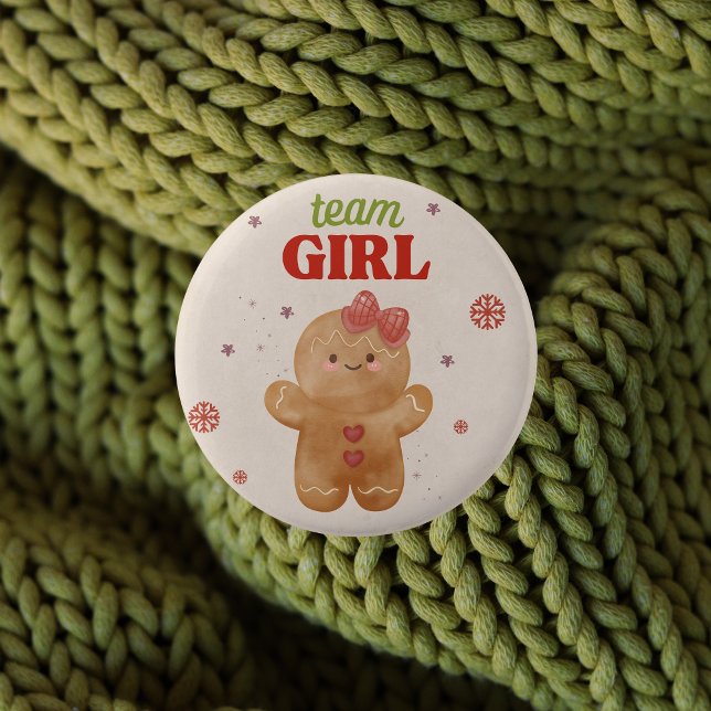 Chapa Redonda De 5 Cm Navidades de pan de jengibre género revelan voto d (Team girl voting button pin - Christmas gender reveal party)