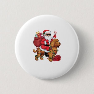 Chapa Redonda De 5 Cm Navidades de perro de Cockapoo iluminando Santa Ri