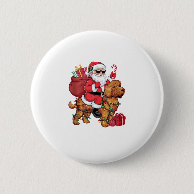 Chapa Redonda De 5 Cm Navidades de perro de Cockapoo iluminando Santa Ri (Anverso)
