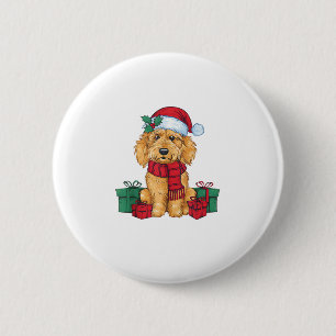 Chapa Redonda De 5 Cm Navidades de perro de goldendoodle celebran Santa
