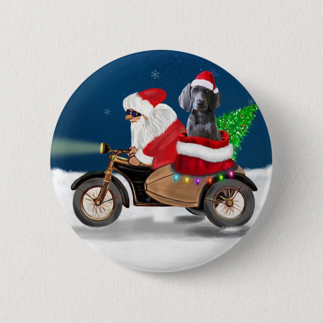 Chapa Redonda De 5 Cm Navidades de Perro de Weimaraner Santa Claus (Anverso)