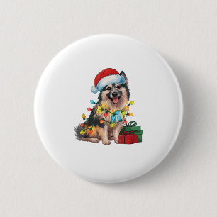 Chapa Redonda De 5 Cm Navidades de Perro Spitz Alemán iluminando Santa H