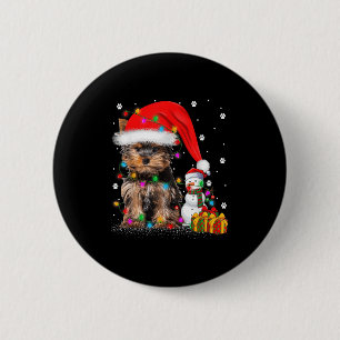 Chapa Redonda De 5 Cm Navidades de Perro Terrier de Yorkshire iluminan S