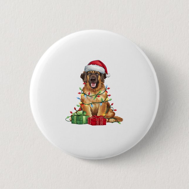 Chapa Redonda De 5 Cm Navidades de perros de Santa Hat Leonberger (Anverso)