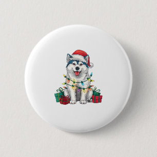 Chapa Redonda De 5 Cm Navidades de perros de Santa Hat Malamute Lighting