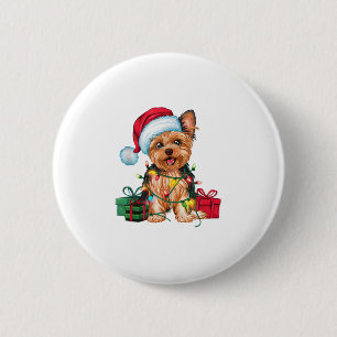 Chapa Redonda De 5 Cm Navidades de perros de Santa Hat Yorkie _1