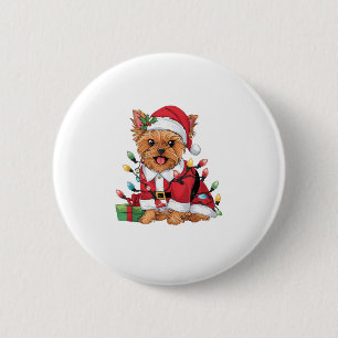 Chapa Redonda De 5 Cm Navidades de perros de Santa Yorkie iluminando Nav