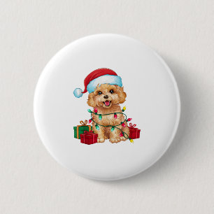 Chapa Redonda De 5 Cm Navidades de perros maltipoo de Santa Hat