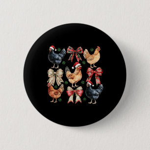 Chapa Redonda De 5 Cm Navidades de pollo divertidos iluminan la granja a