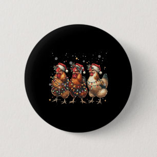 Chapa Redonda De 5 Cm Navidades de pollo divertidos iluminan la granja a