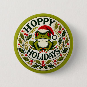Chapa Redonda De 5 Cm Navidades de rana de Hoppy Holidays