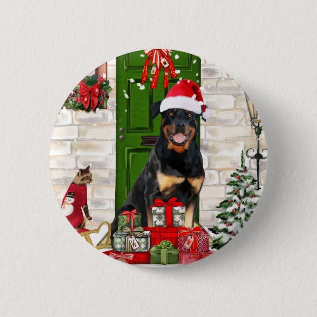 Chapa Redonda De 5 Cm Navidades de Rottweiler Dog (Anverso)