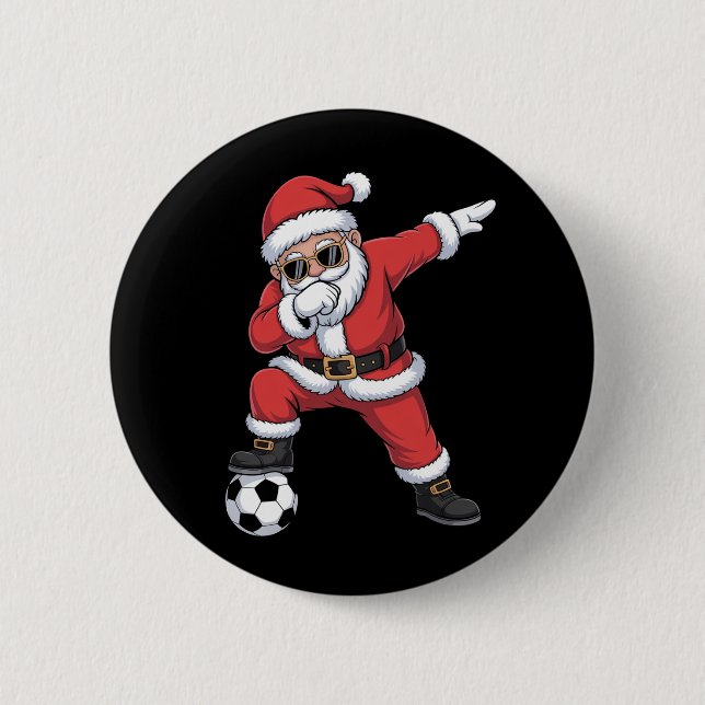 Chapa Redonda De 5 Cm Navidades de Santa Claus Soccer Dabbing (Anverso)