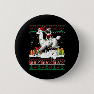 Chapa Redonda De 5 Cm Navidades de Santa Pug en Llama suéter propio