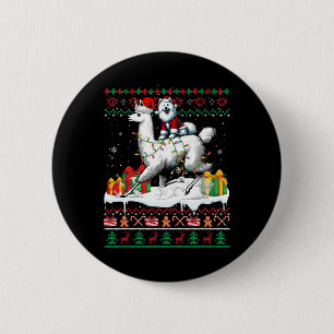 Chapa Redonda De 5 Cm Navidades de Santa Samoyed en llamas Sweater Lover