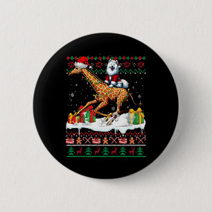 Chapa Redonda De 5 Cm Navidades de Santa Samoyed Riding Giraffe Sweater