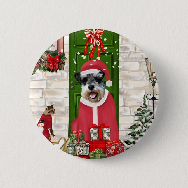 Chapa Redonda De 5 Cm Navidades de Schnauzer Dog (Anverso)