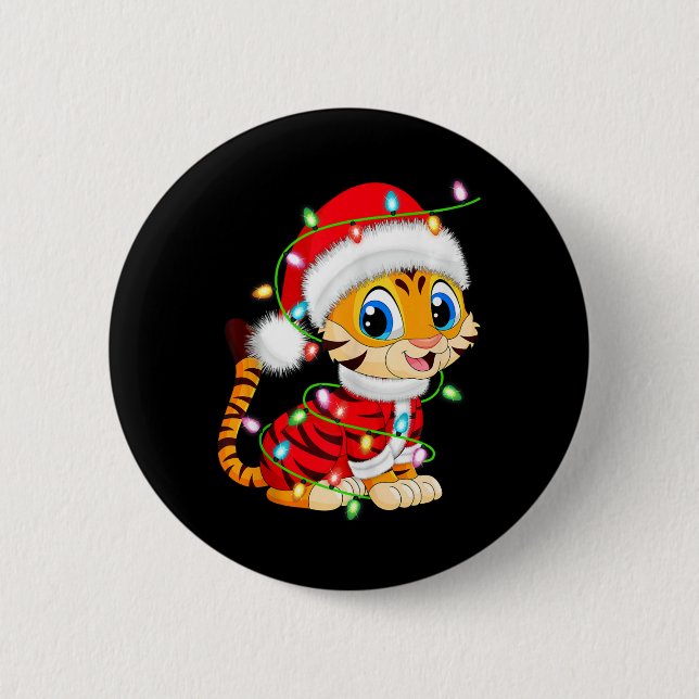 Chapa Redonda De 5 Cm Navidades de tigres de disfraces de luz navideña (Anverso)