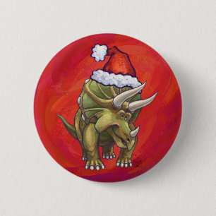 Chapa Redonda De 5 Cm Navidades De Triceratops En Rojo