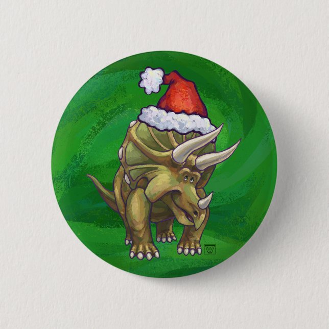 Chapa Redonda De 5 Cm Navidades de Triceratops Green (Anverso)