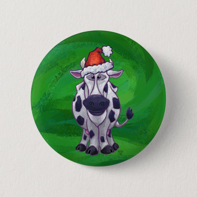 Chapa Redonda De 5 Cm Navidades De Vacas En Verde (Anverso)