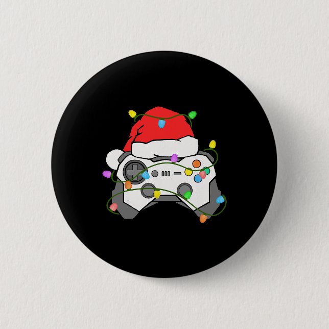 Chapa Redonda De 5 Cm Navidades de videojuegos Gaming Santa Hat Control (Anverso)