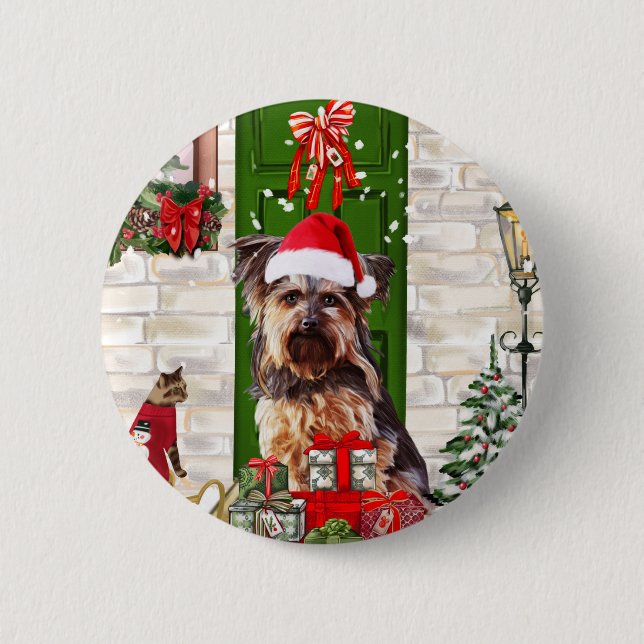 Chapa Redonda De 5 Cm Navidades de Yorkie Dog (Anverso)