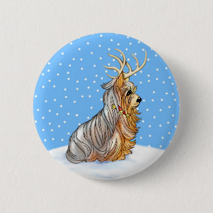 Chapa Redonda De 5 Cm Navidades de Yorkshire Terrier Reindeer