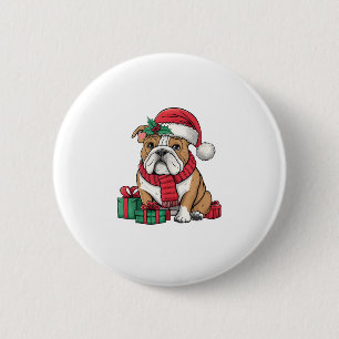 Chapa Redonda De 5 Cm Navidades del Bulldog inglés Xmas Lighting Santa H