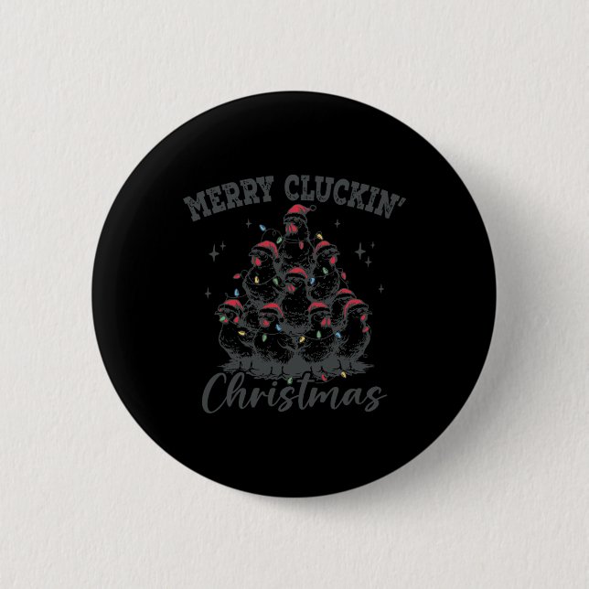 Chapa Redonda De 5 Cm Navidades del Retro Merry Cluckin Funny Chicken Sa (Anverso)