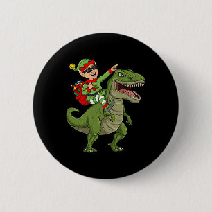 Chapa Redonda De 5 Cm Navidades Elf Riding Dinosaur T Rex Niños Diversió