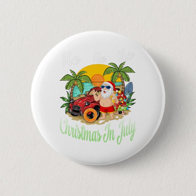 Chapa Redonda De 5 Cm Navidades En Julio Tee Funny Santa Summer Beach (Anverso)