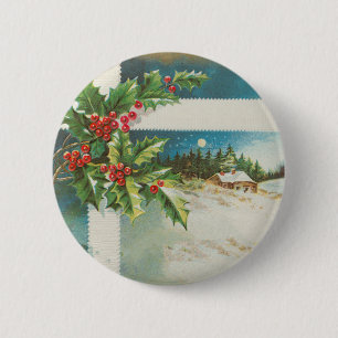 Chapa Redonda De 5 Cm navidades escena de arte de invierno de nieve vací